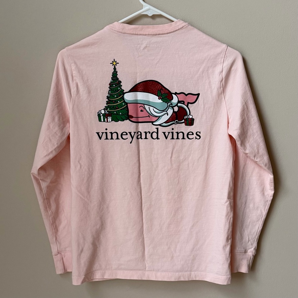 Vineyard Vines Girls Light Pink Christmas Long Sleeve Tee - M (12-14)